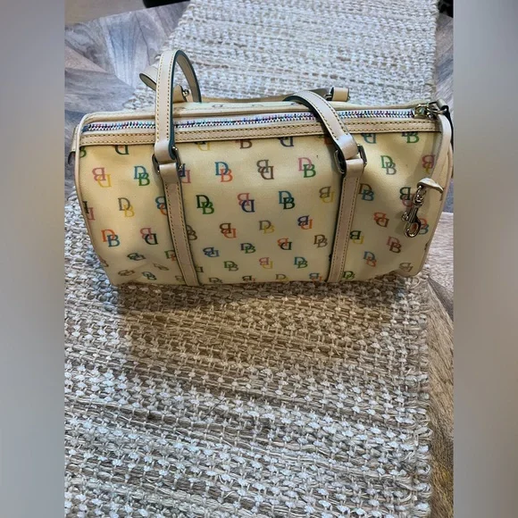 Dooney & Bourke Cream Satchel with Multicolor Logo - Picture 2 of 7